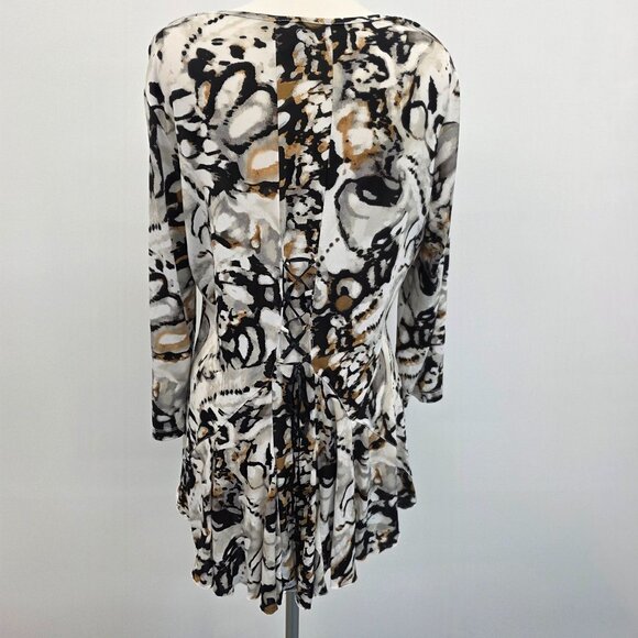 Womens Milano XL Abstract Print Tunic Top With Lace-Up Back Detail & Flared Hem - Picture 3 of 14